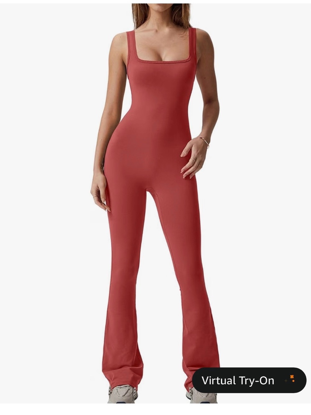 Sleeveless Square-Neck Jumpsuit in Rose Red